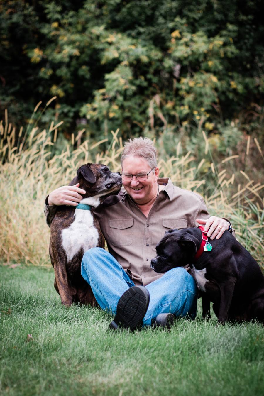 Happy guy with his dogs